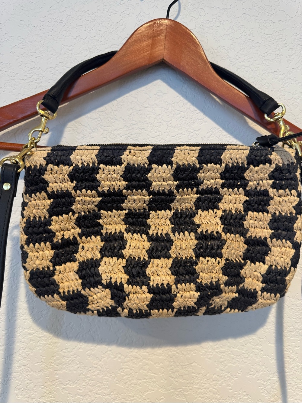 Clare V Petit Moyen Black & Natural Checker Raffia - Picture 5 of 7